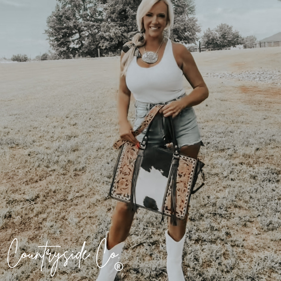 Panhandle Tooled Leather Cowhide Tote