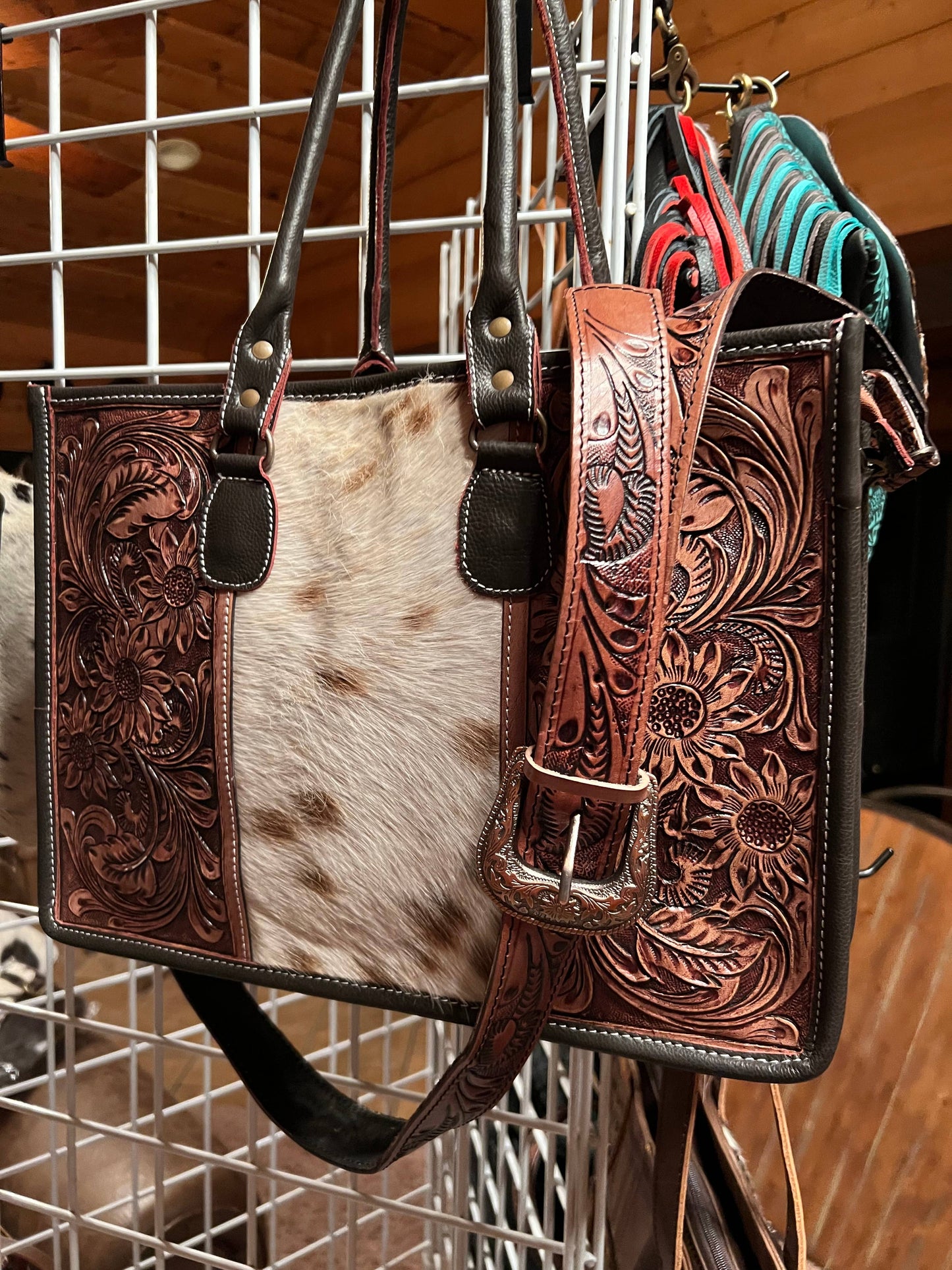 Sunflower Tooled Leather Tote Bag