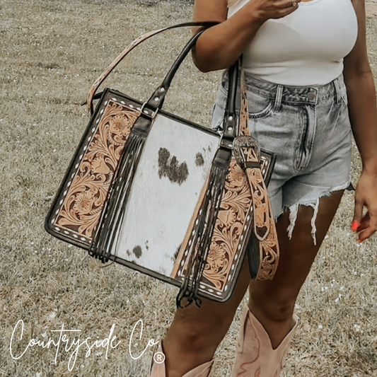 Panhandle Tooled Leather Cowhide Tote
